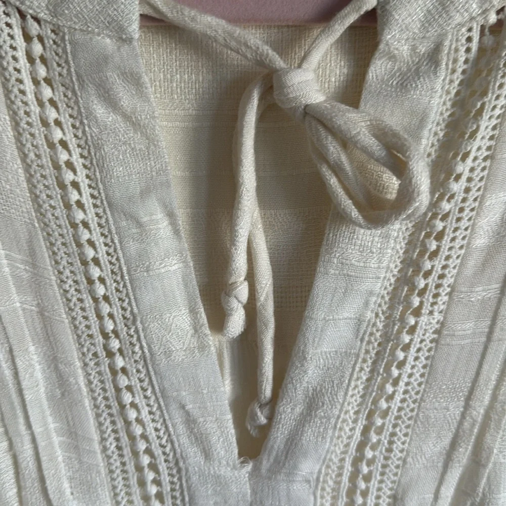 NWT FREE PEOPLE Women's White 'NOMAD' Peasant Boho Pintucked Mini Dress‎ Xs